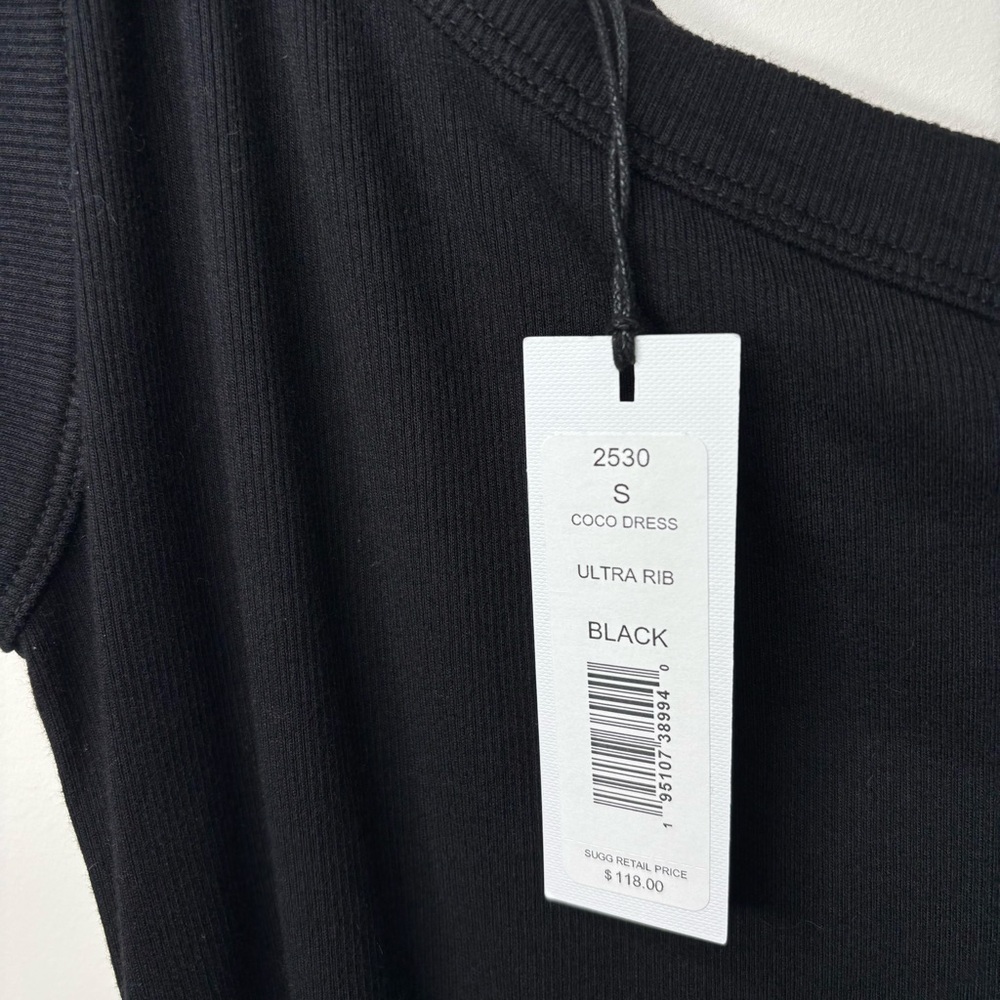 NWT Michael Stars Small Coco One-Shoulder Body-Con Ribbed Black Dress - Picture 3 of 5